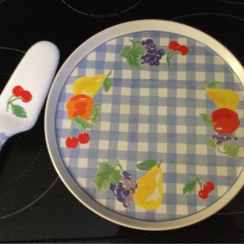 Fruit Patterned Blue and Yellow Serveware Set